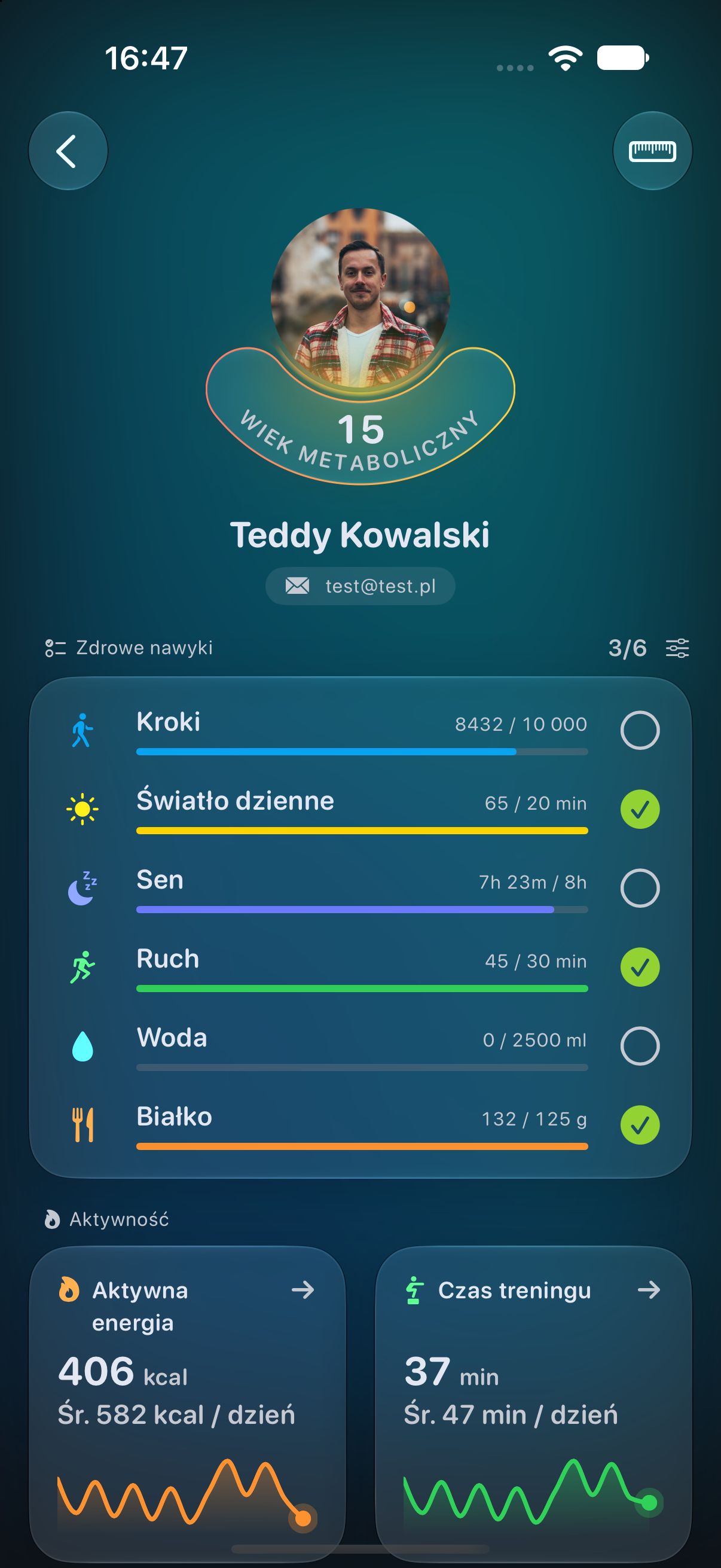 Profil zdrowotny w aplikacji Barbell